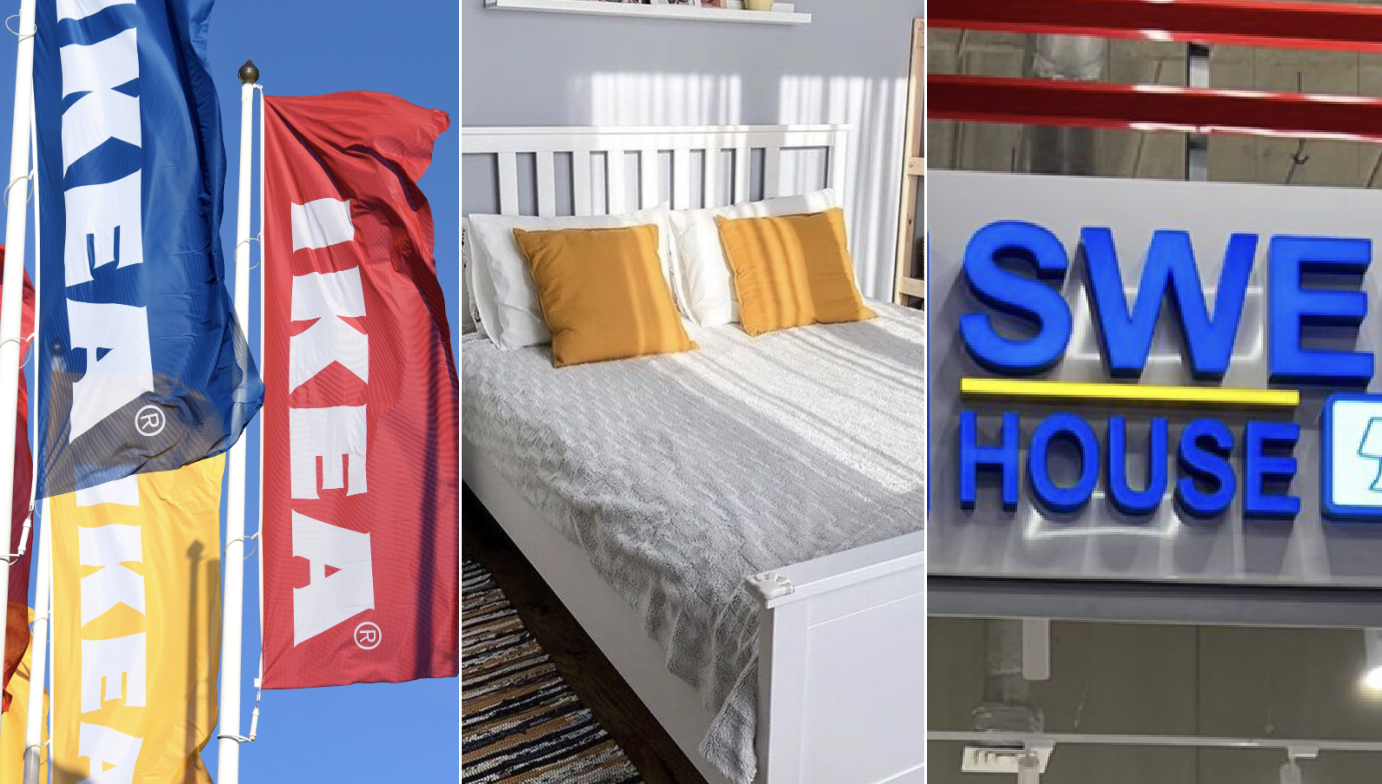 Så här kan ett sovrum se ut på Ikea-kopian Swed house.